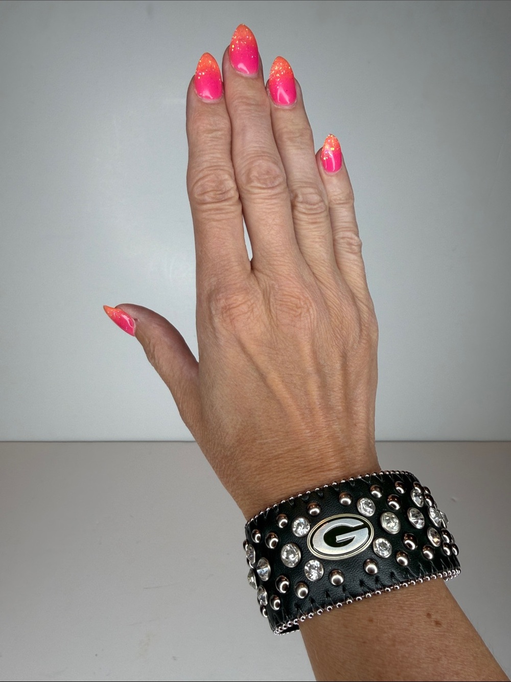 NFL Studded Crystal Cuff Bracelet with Green Bay Packers Logo